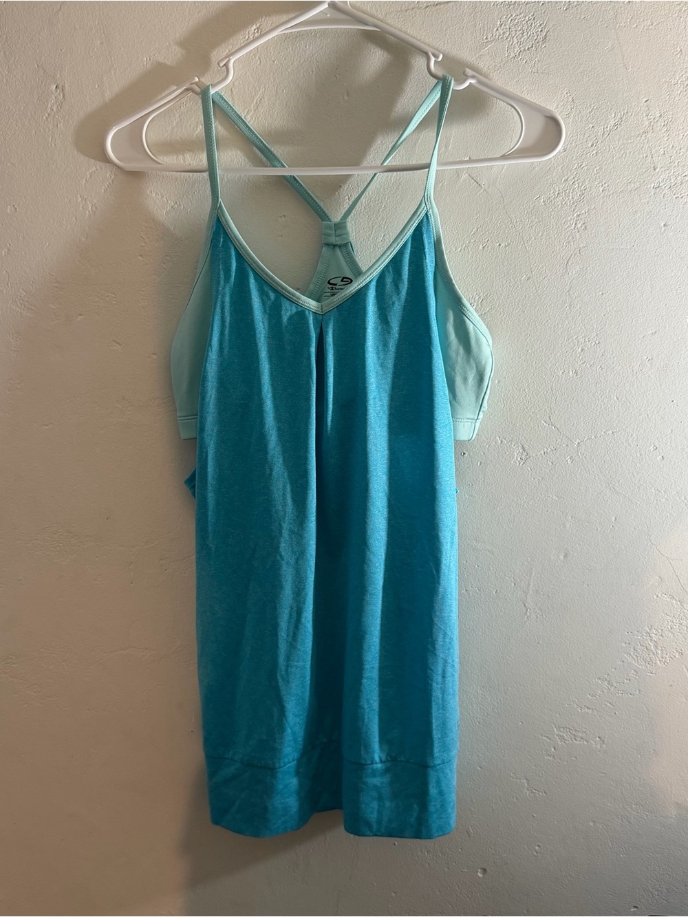 C9 Champion 2-in-1 Racerback Tank Built-In Sports Bra Aqua Blue Medium